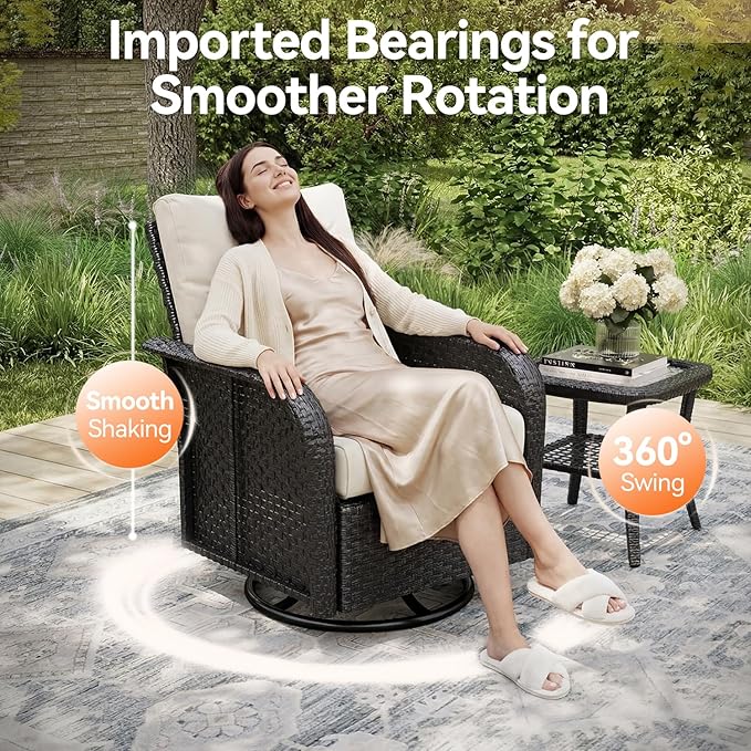 Aoxun 10-Piece Patio Furniture Set with 44'' Fire Pit Table, Luxury Outdoor Patio Furniture Set with 360° Swivel Chairs, Patio Conversation Set for Backyard, Poolside & Garden, Black/Beige