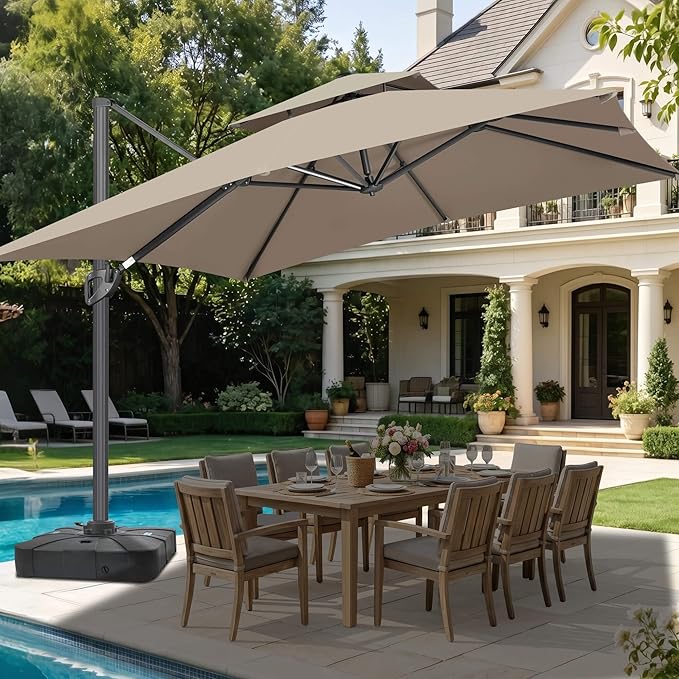 FLAME&SHADE 10 X 10 FT Cantilever Patio Umbrella - Large Square Offset Umbrella Outdoor Patio with 360-Degree Rotation and 3-Year Fade Resistance Fabric for Deck Pool Backyard Garden (Taupe)