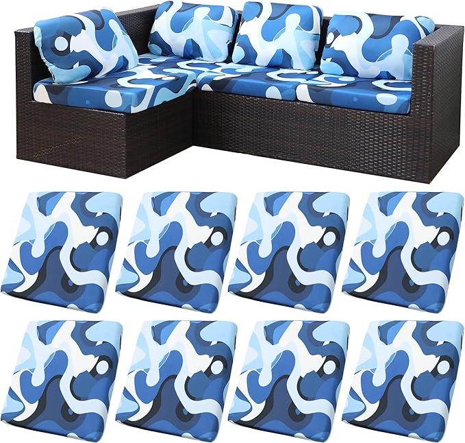 BIETYONE 8Pcs Stretch Patio Cushion Covers,for Outdoor Couch Cushion Covers Replacement,Outdoor Sofa Covers Patio Slipcovers Couch Cover,Washable Furniture Cover (Pattern 2, Cover Only)