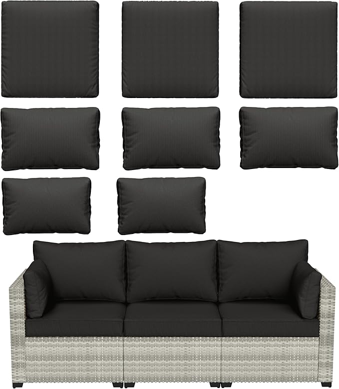 8 pcs Outdoor Cushion Slipcovers Outdoor Patio Cushions Covers Replacement Waterproof with Zipper w/3 Seat Cushion Covers and 5 Backrest Pillow Covers, Covers Only