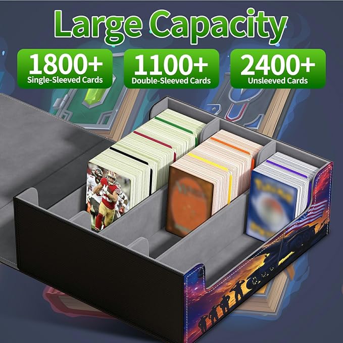 Large Card Deck Box for MTG, Fits 1200+ Sleeved Cards, PU Leather Storage Case with Strong Magnetic Closure, Multiple Colors Available for TCG CCG Baseball Card Collections, Starry Sky Flag