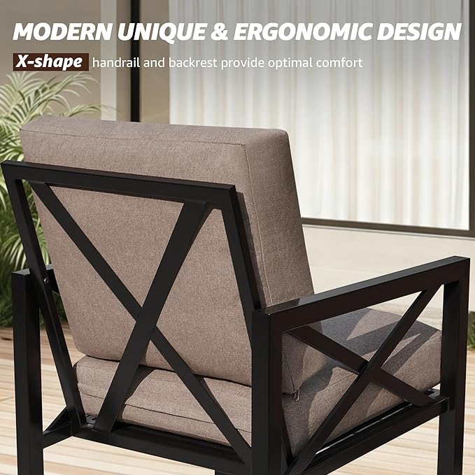 NATURAL EXPRESSIONS Outdoor Patio Furniture 4 Pieces Set, Modern Patio Conversation Sets, Outdoor Sectional Metal Sofa with 5.5 Inch Cushion and Coffee Table,Shale
