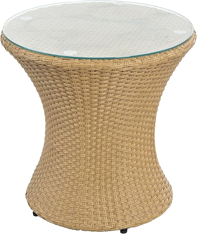 Merax Patio Furniture Set of 3, Outdoor PE Rattan Wicker Chairs with Cushion & Glass Coffee Table for Balcony Garden Front Porch, Patio Conversation Sets for 2, Sturdy Aluminum Frame, Beige