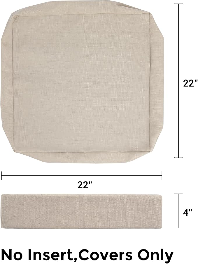 FUNHOME Outdoor Cushion Covers 22 x 22 x 4 inch,Set of 2,Non-Slip Grips Bottom,Replacement Cushion Covers for Garden Patio Furniture Couch Chair,Fade-Resistant Slipcover Only,No Insert(Antique Beige)