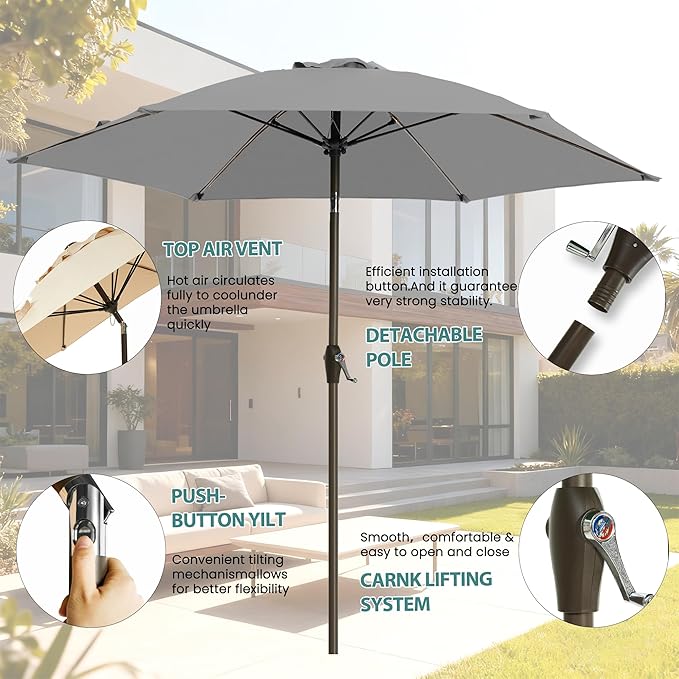 7.5FT Large Outdoor Patio Umbrella with Crank & Tilt - Durable Market Umbrella for Outdoor Patio with 6 Fiberglass Ribs for Poolside,Deck,Yard,Garden