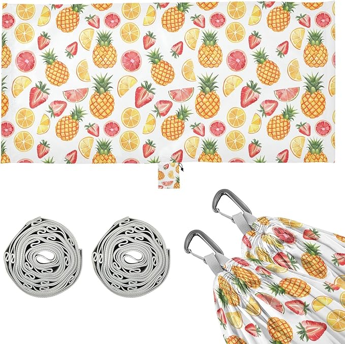 Camping Hammock Outdoor Hammocks for Outside Pineapple Grapefruit Strawberry Beach Trees Portable Lightweight with Pockets Tree Straps Indoor