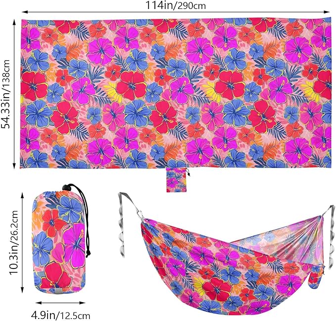 Camping Hammock Outdoor Hammocks for Outside Purple Flower Hibiscus Beach Trees Portable Lightweight with Pockets Tree Straps Indoor