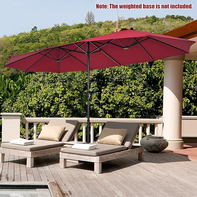 Tangkula 15Ft Double-Sided Patio Umbrella, Outdoor Extra Large Umbrella W/Hand-Crank System & Air Vents, Market Twin Umbrella W/ 12-Rib Sturdy Metal Frame for Poolside, Garden Backyard (Burgundy)