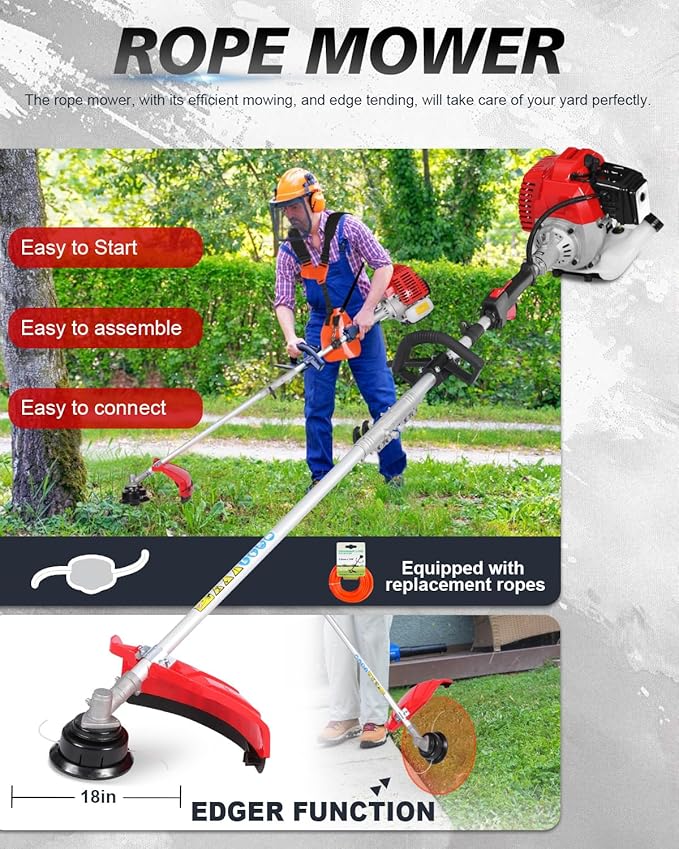 5-in-1 Gas Weed Wacker 52CC 2-Stroke – String Trimmer/Edger, Pole Saw, Hedge Trimmer & Brush Cutter with Extension Pole – Gas Powered Yard Tool for Landscaping (GT5110)