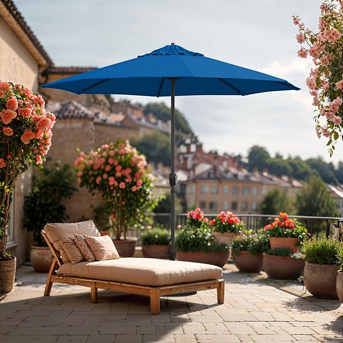 California Umbrella 10-Year Protection 9 Ft Outdoor Patio Umbrella, Pacifica Fade-Resistant Fabric, Auto-Tilt, Heavy Duty Aluminum Frame, 8 Reinforced Ribs for Pool or Deck, Bronze Pole, Pacific Blue