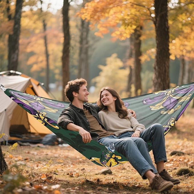 Hammocks for Outside Mardi Gras Fleur De Lis Camping Hammock Portable Hammocks with Tree Straps and Carry Bag Camping Accessories for Hiking Beach Outdoor