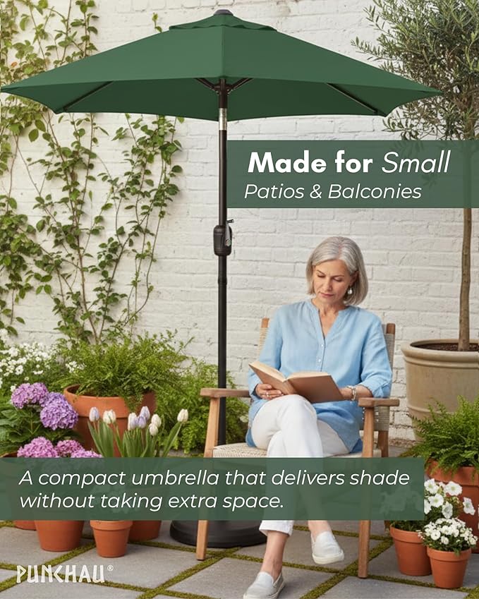 6 Ft Outdoor Patio Umbrella, Easy Open/Close Crank and Push Button Tilt Adjustment - Hunter Green Market Umbrellas