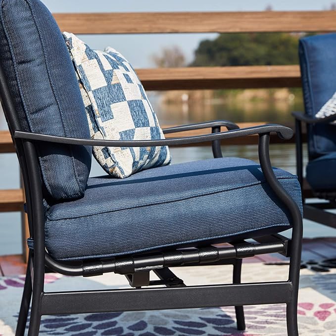 PatioFestival Patio Chairs Bistro Rocking Sofa Chair Modern Outdoor Furniture Set Conversation Sets with 5.1 Inch Thick Seat Cushions (2PCS-2, Blue)