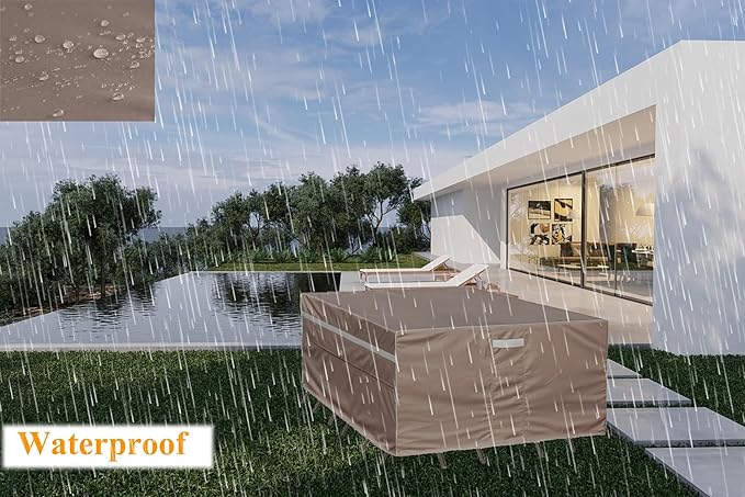 Heavy Duty Waterproof Patio Furniture Covers UV Resistant Rectangular Outdoor Table and Chair Covers 110" Wx 83" D x 28" H Brown