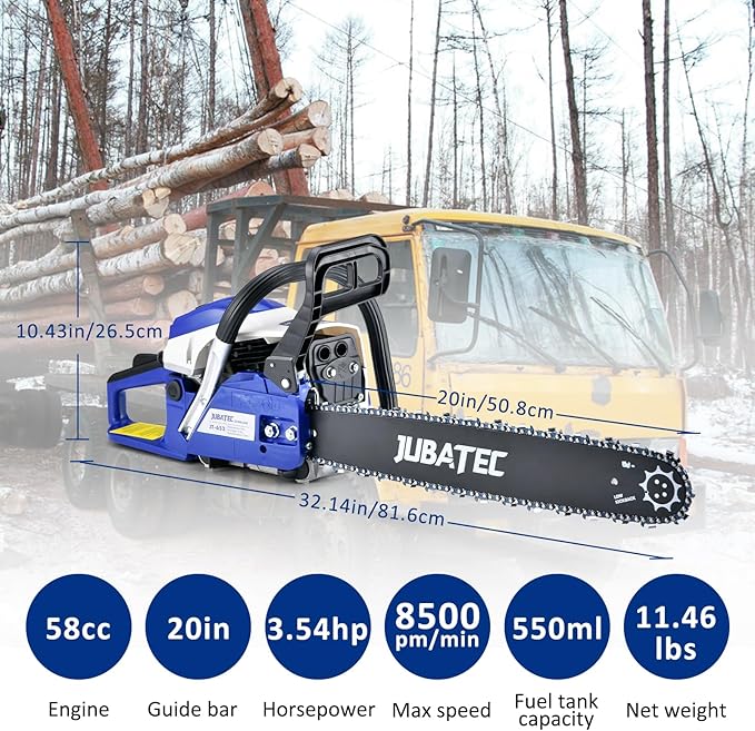 58cc Gas Chainsaw 20-Inch Guide Bar 2-Cycle Gas Powered Chain Saw with Anti-Vibration Handle for Wood Cutting Tree Trimming Farm and Garden Use