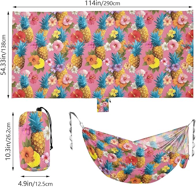 Camping Hammock Outdoor Hammocks for Outside Hibiscus Flower Pineapple Beach Trees Portable Lightweight with Pockets Tree Straps Indoor