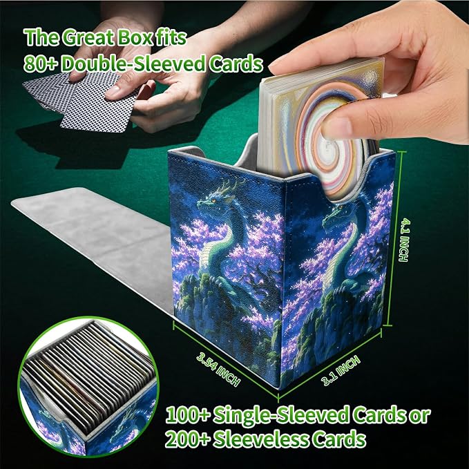 Purple Tree Dragon Card Deck Box for MTG, Personalized Card Storage Case Fits 120+ Sleeved Cards, Premium Leather TCG Box with Strong Magnetic Closure for Magic, CCG, PTCG, Baseball Cards