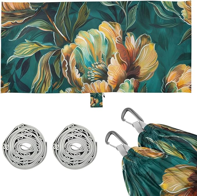 Oil Painting Colorful Vintage Flowers 330lb Capacity Outdoor Hammocks with Portabl Carry Bag Cloth Hammock for Outside Patio Garden accesorios para campamento