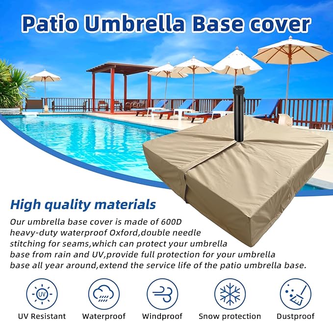 Patio Umbrella Base Cover 2 Pack Heavy Duty 600D Waterproof Outdoor Cantilever Umbrella Stand Base Cover 36"L x 36"W x 8.5"H UV-Resistant Weather-Resistant Outside Square Umbrella Base Covers,Beige