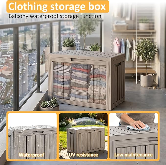 Package Delivery Box, Lockable Resin Outdoor Package, Waterproof Deck Box for Porches, Patios, Indoor & Outdoor Use (55 Gallon, Grey)