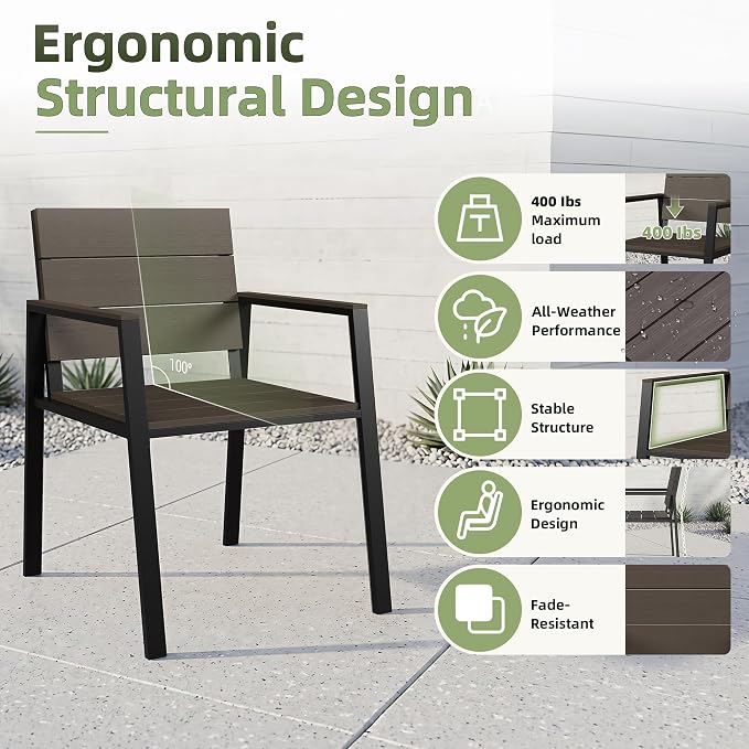 Outdoor Table and Chairs for 4 Aluminum Patio Dining Set with Umbrella Hole | All Weather,HDPS Material,Oversized,5 Piece,for Backyard,Rot-Fade-Crack Proof,Maintenance-Free,Sturdy,Heavy-Duty,Chocolate