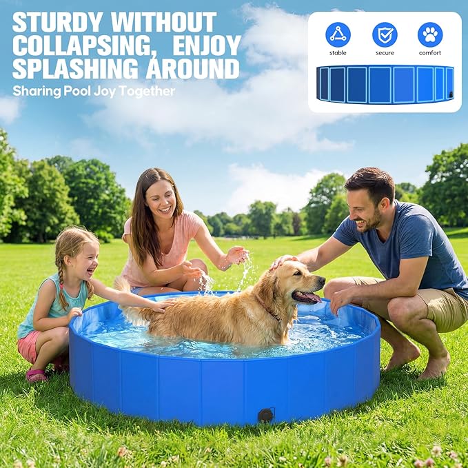 2026 Foldable Dog Kiddie Pool,Portable Hard Plastic Dog Pool,Thickened Kids Swimming Pool For Small Dogs,Collapsible Pet Pool,NonSlip Foldable Plastic Dog Wading Pool,Bathtub For Puppy,48*12in
