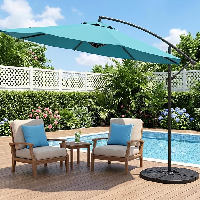 10FT Patio Umbrella, 360° Rotation Offset Cantilever Umbrella with Crank Tilt Fabric Canopy, UV & Water Resistant Outdoor Shade Hanging Umbrellas for Pool Deck Backyard Garden