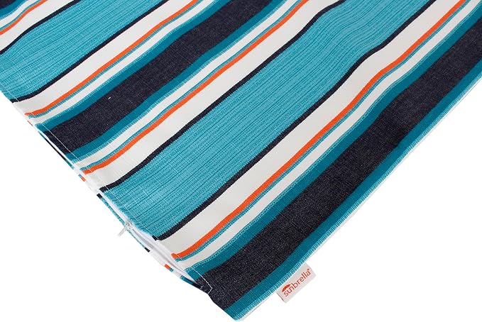 Outdoor/Indoor Sunbrella Throw Pillow Cover Only Square Set of 2 Pieces 20 inch x 20 inch Token Surfside Stripe - Insert Not Included, Navy/Teal