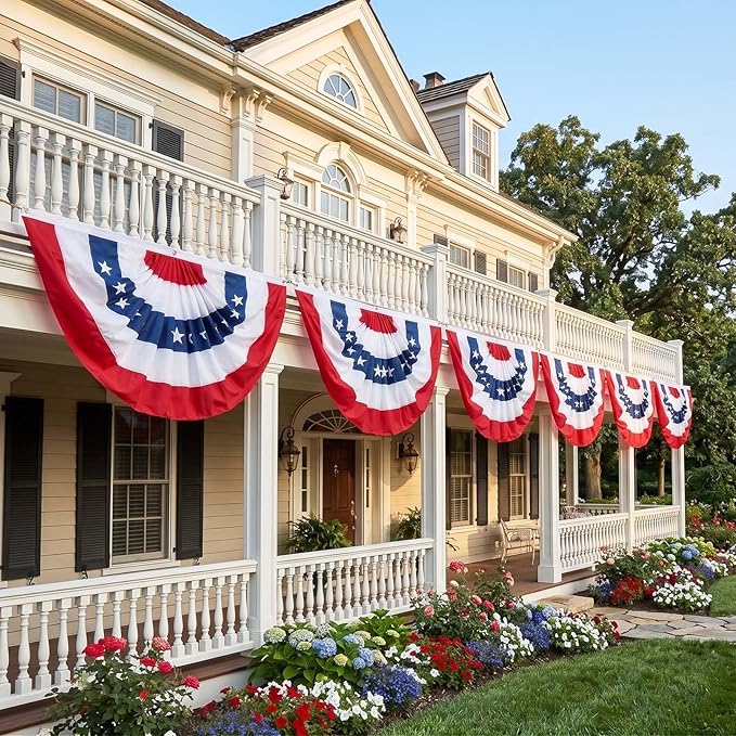 Homissor 2 Packs American Flag Bunting Flags Outdoor 3x6 Ft US Pleated Fan Flag Embroidered Stars USA Pleated Buntings for Memorial Day USA 250 Year Anniversary