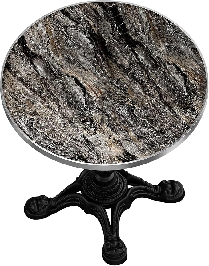 31.5" Sintered Stone Round Dining Table for 2-4 People, Marble Look Bistro Table with Heavy Duty Cast Iron Base for Outdoor Patio Garden Cafe, Living Room Balcony, Commercial Grade Small Space, Black