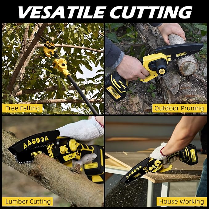 Cordless Pole Saw & Mini Chainsaw 2-in-1, 6-inch Brushless Electric Tree Trimmer, 9ft Telescopic Pole, for Outdoors Pruning & Wood Cutting, Compatible with Makita Battery(Battery NOT Included)