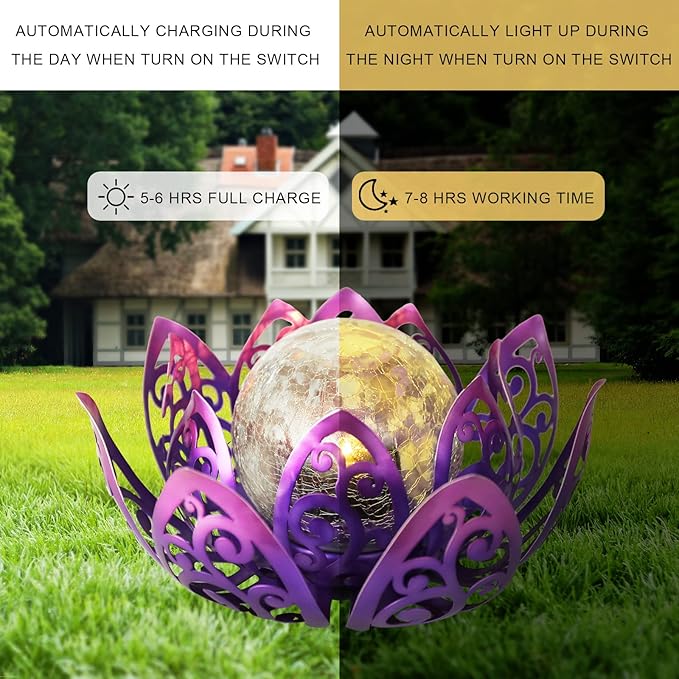 Afirst Solar Lights Outdoor, Lotus Lamp Metal Glass Crackle Solar Lantern Valentine's Day Gift Decorative Waterproof Landscape Path Light for Patio,Lawn,Walkway,Tabletop,Pathway Garden Decor