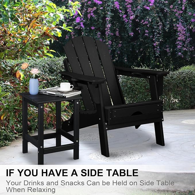 Generic Adirondack Outdoor Side Table, 2-Tier Patio End Table, Small HDPE End Table For Outdoor, Patio, Indoor, Garden, Porch, Balcony, Black