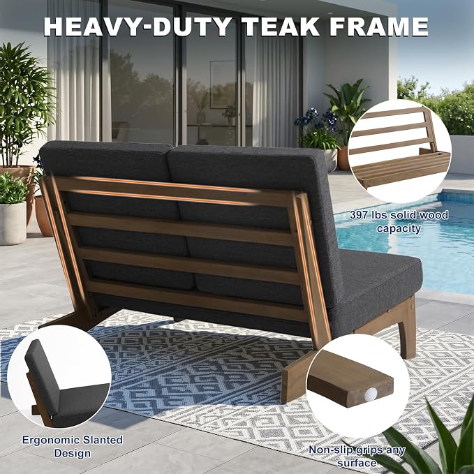 Pia Ricoo 4 Piece Patio Furniture Sets, Outdoor Loveseat Sofa Set with 2 Chairs & Coffee Table, Patio Conversation Set for Backyard, Deck, Lawn, Drak