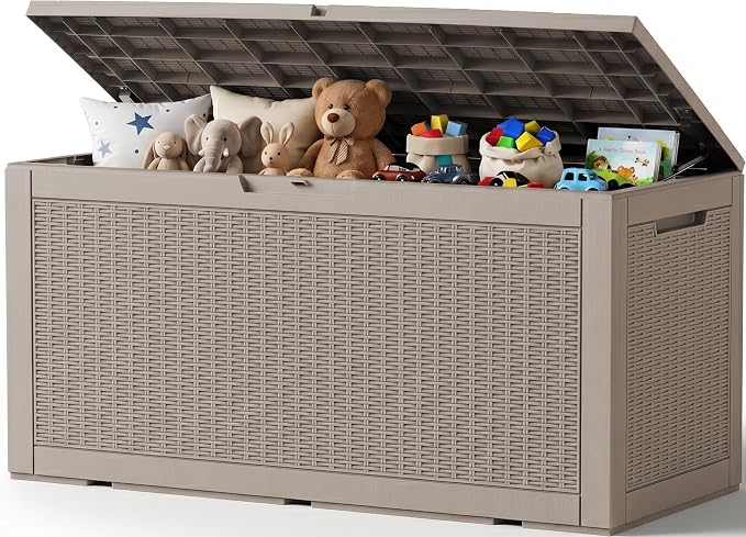 Outdoor Storage Box-160 Gallon Resin Deck Box,Waterproof & UV Resistant Lockable Package Delivery Bin,Toy Cabinet for Indoor & Outdoor