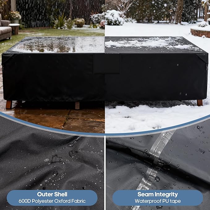 DUMOS Outdoor Furniture Cover, Rectangular Heavy Duty 600D UV Resistant & Waterproof Patio Furniture Covers for Deck Table and Chairs, Backyard Patio Dining Sets, 126"L x 63"W x 28"H, Black