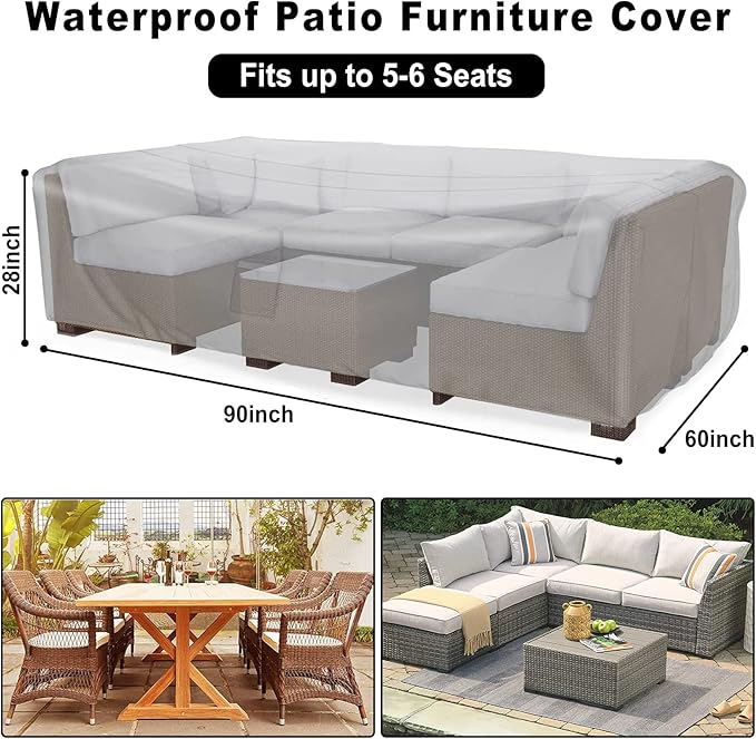 Outdoor Furniture Covers for Patio Furniture, Table Cover 90"L X 60"W X 28"H Patio Covers for Outdoor Furniture 420D Oxford Anti-UV Waterproof, Windproof for Patio, Lawn and Garden