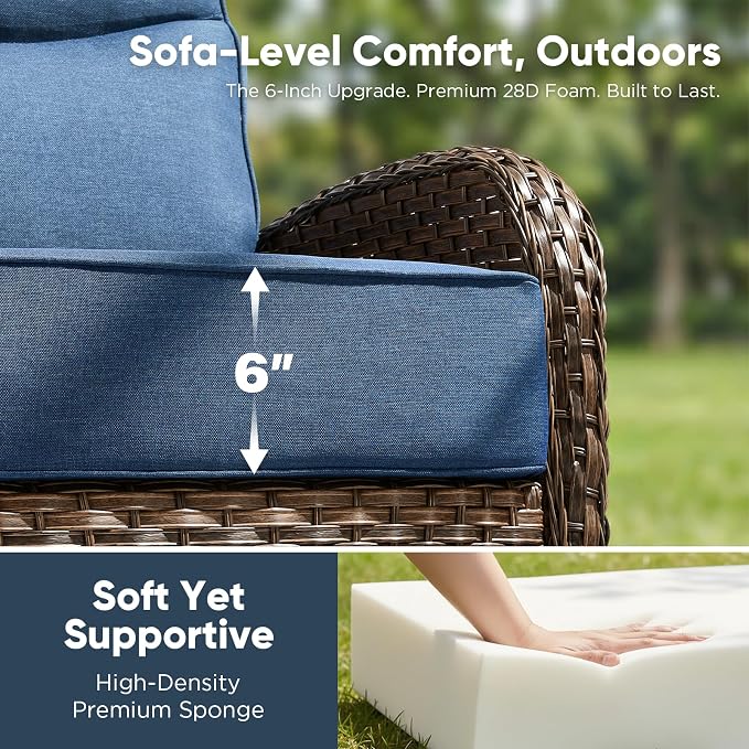 HUMMUH 4PCS Outdoor Swivel Rocker Patio Chairs with Ottomans,Luxury 6-inch Thick Cushion,High Back Patio Furniture Set,Wicker Conversation Set for Deck Yard and Poolside