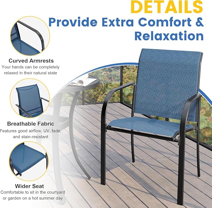 VICLLAX Patio Dining Set for 6, 7-piece Outdoor Dining Set - 59" Rectangle Patio Table and Chairs for Lawn Garden, Black Tabletop and Blue Fabric