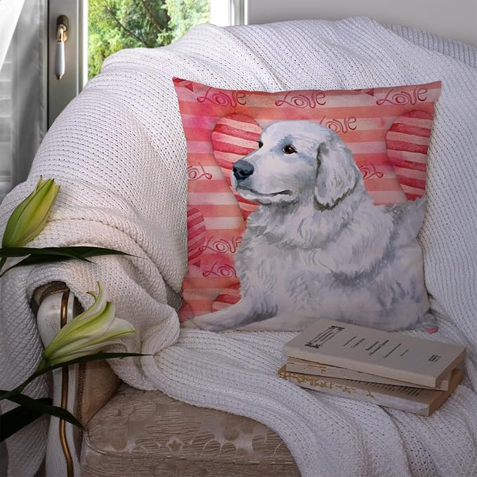 Caroline's Treasures BB9762PW1414 Maremma Sheepdog Love Fabric Decorative Pillow, Red Machine Washable, Indoor Outdoor Decorative Pillow for Couch, Bed or Patio, 14Hx14W