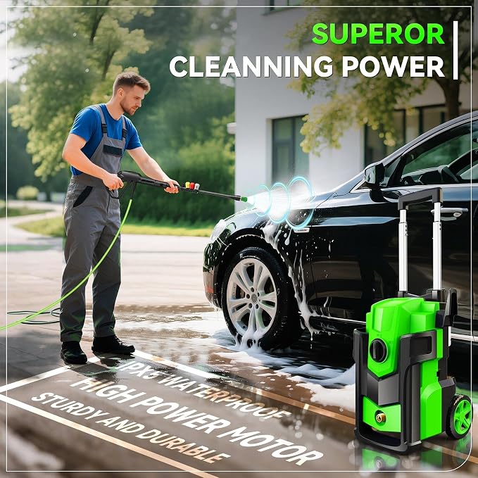 Electric Pressure Washer, 5000 PSI 4.0 GPM Heavy Duty Power Washer, with 4 Nozzles,Foam Cannon,33FT Hose Reel and 500ml Soap Bottle for Home/Cars(Light Green)