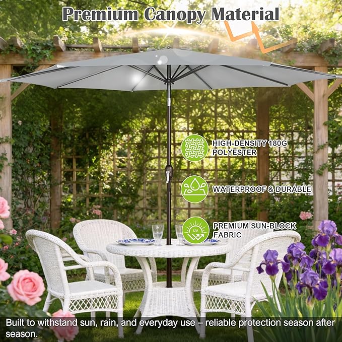 Blissun 10FT Outdoor Patio Umbrella, Outdoor Table Umbrella, Yard Umbrella, Market Umbrella with 8 Sturdy Ribs, Push Button Tilt and Crank