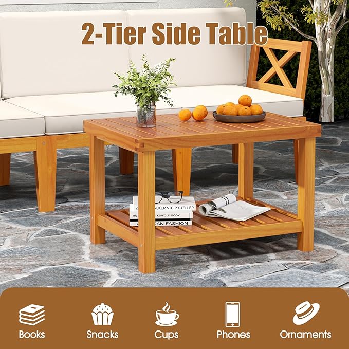 Tangkula 5 Pieces Patio Lounge Chair Set w/Ottomans, Acacia Wood Patio Conversation Set w/Cushions, Coffee Table, Modular Outdoor Lounge Sofa Set for Lawn, Backyard, Poolside