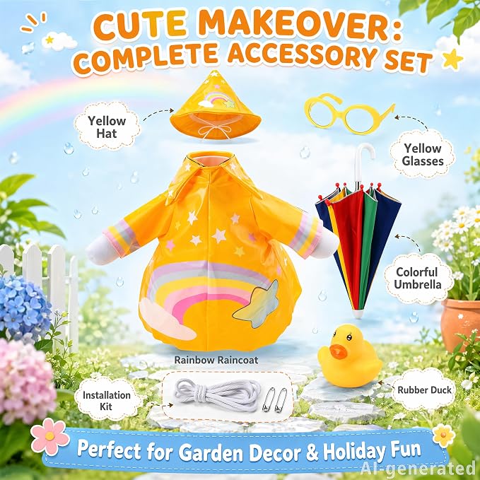 SIQUK Raincoat Porch Goose Outfits Raincoat Goose Clothes Fits 23" Statue | Raincoat Porch Goose Costume, Waterproof Goose Statue Clothes, With Hat Glasses Umbrella, All-Season Outdoor Decor