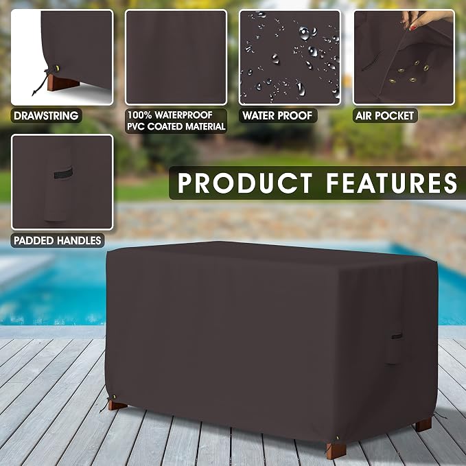 Covers & All Patio Deck Box Cover - Heavy Duty 18 Oz Waterproof Outdoor Yard Cushion Storage Box Protection 100% Weather Resistant with Air Pockets and Drawstring. (52" W X 27" D X 27" H, Coffee)