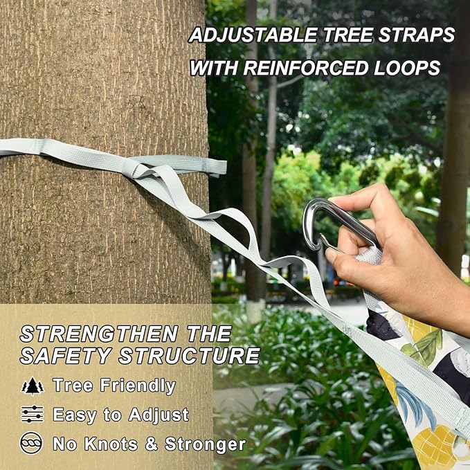Camping Hammock Outdoor Hammocks for Outside Toucan Cherry Pineapple Beach Trees Portable Lightweight with Pockets Tree Straps Indoor Small