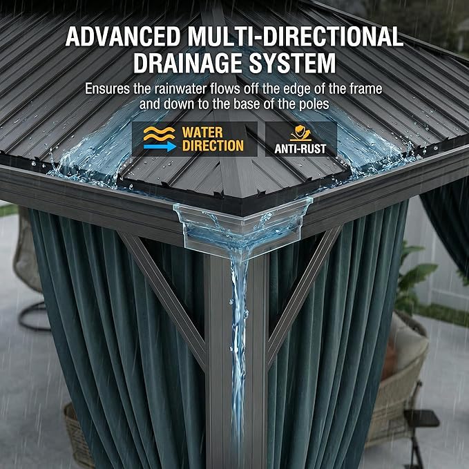 HOTEEL 12x20 Gazebo on Clearance with Metal Roof & Drainage System, Heavy Duty Hardtop Gazebo with Flame-Retardant Curtain & Netting, Outdoor Gazebos with Galvanized Steel Double Roof for Patio, Party