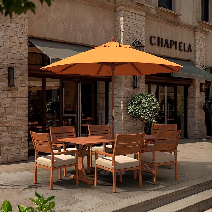 California Umbrella 9' Premium Commercial Hardwood Patio Umbrella, Manual Lift With Sunbrella Tuscan Fabric