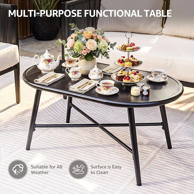 NATURAL EXPRESSIONS 4-Piece Outdoor Patio Furniture Set with Thick Olefin Cushions and Metal Table, Handwoven Rattan Conversation Set for Backyard, Balcony and Garden