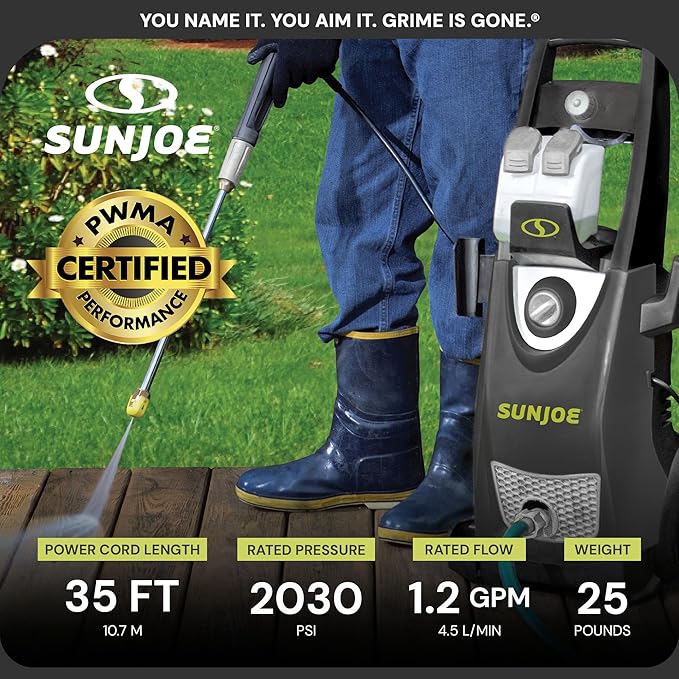 Sun Joe SPX3000-TPS + SPX3000 Electric Pressure Washer Quick-Connect Spray 5-Tip Set and Sun Joe Electric Pressure Washer, Portable Power Washer with Wheels